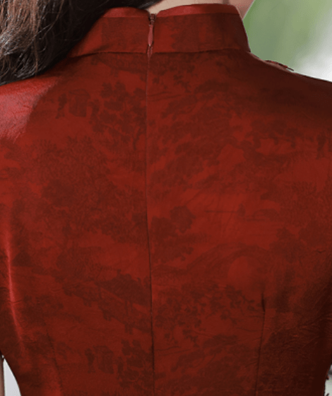 乐娇妮国风旗袍店 女装 【石榴】民国改良提花旗袍春夏汉服女