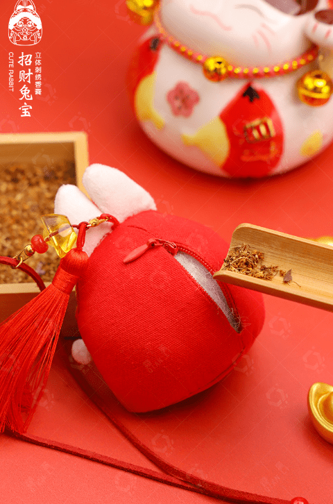 雪衣阁 SheyGo 配饰 单件礼盒装 【招财兔宝】手工刺绣香囊