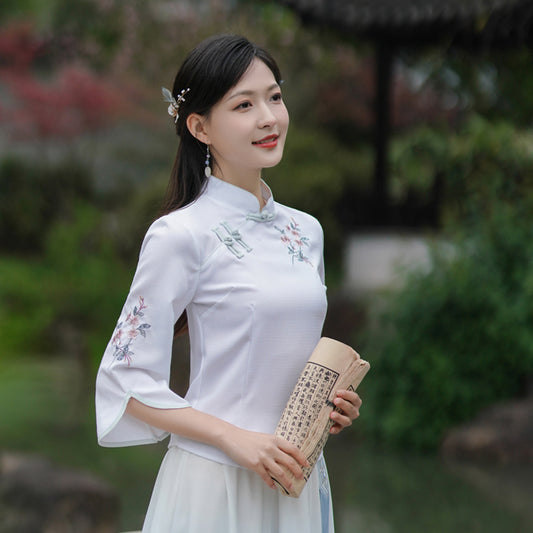 【风荷雅叙】汉元素刺绣斜襟七分袖上衣上衣春夏汉服女