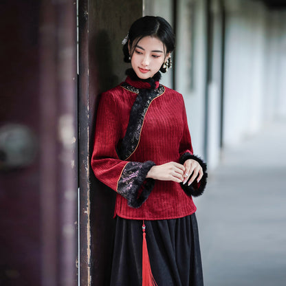【青鸞羽映】漢元素刺繡立領七分袖上衣春夏漢服女