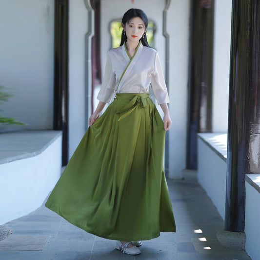 【青衫映柳】新中式缎面上衣改良马面裙套装春夏汉服女