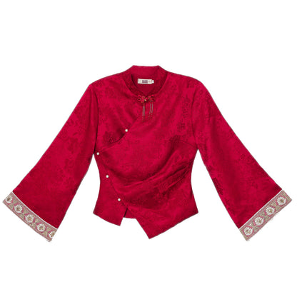 【紅薇凝香】新中式提花重工釘珠盤扣上衣淑女半身裙春秋訂婚敬酒服漢服女