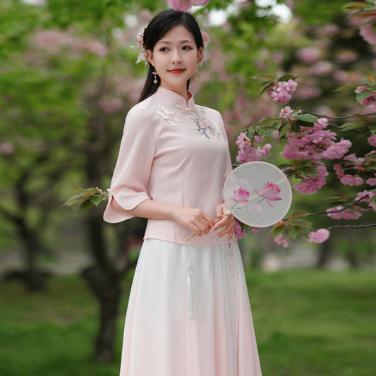 【绣韵凝芳】新中式提花短袖上衣半身裙春夏汉服女