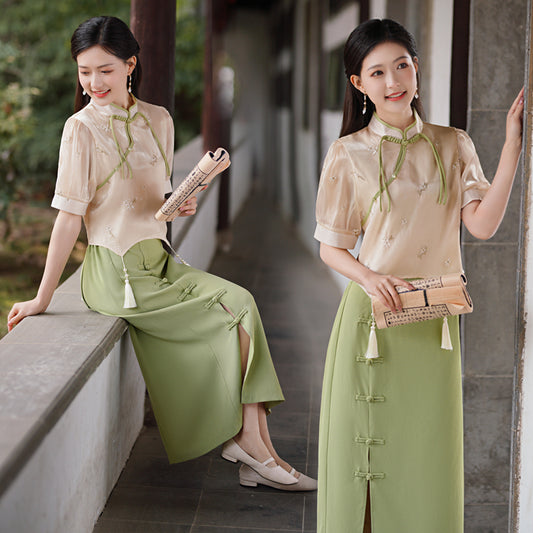 【青杏】新中式刺绣上衣半身裙春夏汉服女