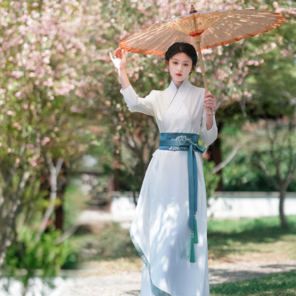【江南烟雨】秦汉绣花腰封直裾春夏汉服女