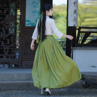 【青衫映柳】新中式緞面上衣改良馬面裙套裝春夏漢服女