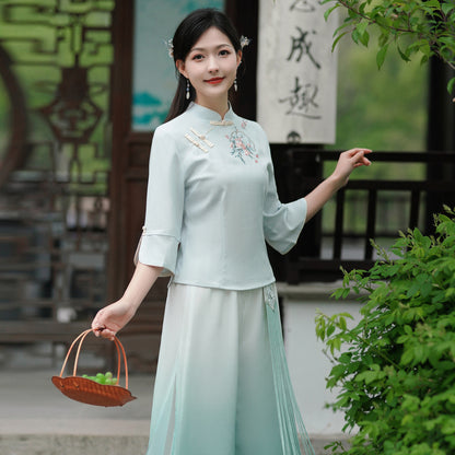 【繡韻凝芳】新中式提花短袖上衣半身裙春夏漢服女