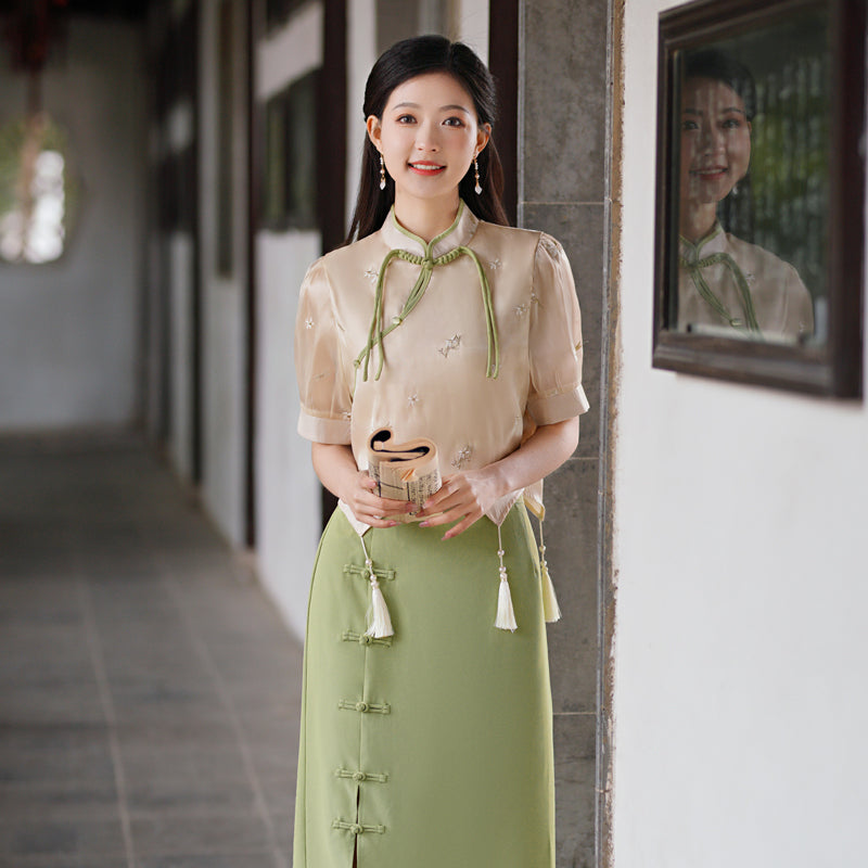 【青杏】新中式刺繡上衣半身裙春夏漢服女