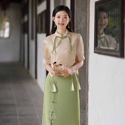 【青杏】新中式刺繡上衣半身裙春夏漢服女