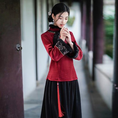【青鸞羽映】漢元素刺繡立領七分袖上衣春夏漢服女