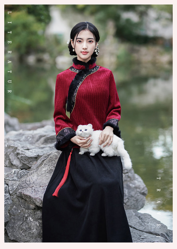 【青鸞羽映】漢元素刺繡立領七分袖上衣春夏漢服女