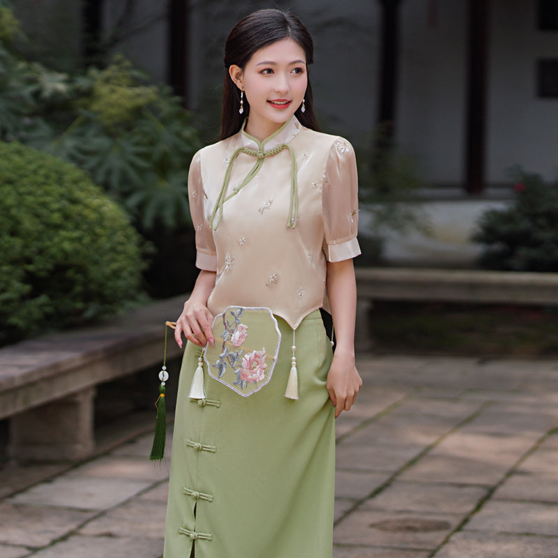 【青杏】新中式刺繡上衣半身裙春夏漢服女