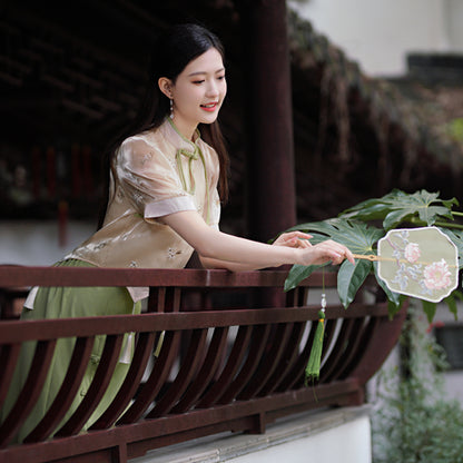 【青杏】新中式刺繡上衣半身裙春夏漢服女