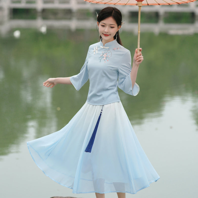【繡韻凝芳】新中式提花短袖上衣半身裙春夏漢服女