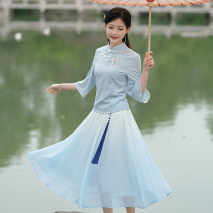 【繡韻凝芳】新中式提花短袖上衣半身裙春夏漢服女