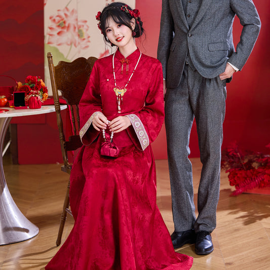 【红薇凝香】新中式提花重工钉珠盘扣上衣淑女半身裙春秋订婚敬酒服汉服女