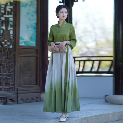 【染翠】新中式缎面上衣复古水墨渐变改良马面裙套装春夏汉服女
