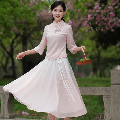【繡韻凝芳】新中式提花短袖上衣半身裙春夏漢服女