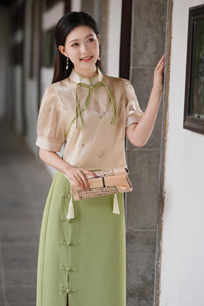 【青杏】新中式刺繡上衣半身裙春夏漢服女